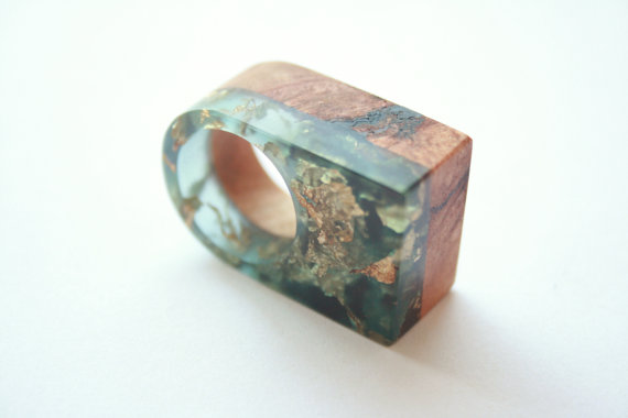 Ring from Australian wood and resin with embedded gold leaf flakes by Britta Boeckmann , $43.87 @etsy.com