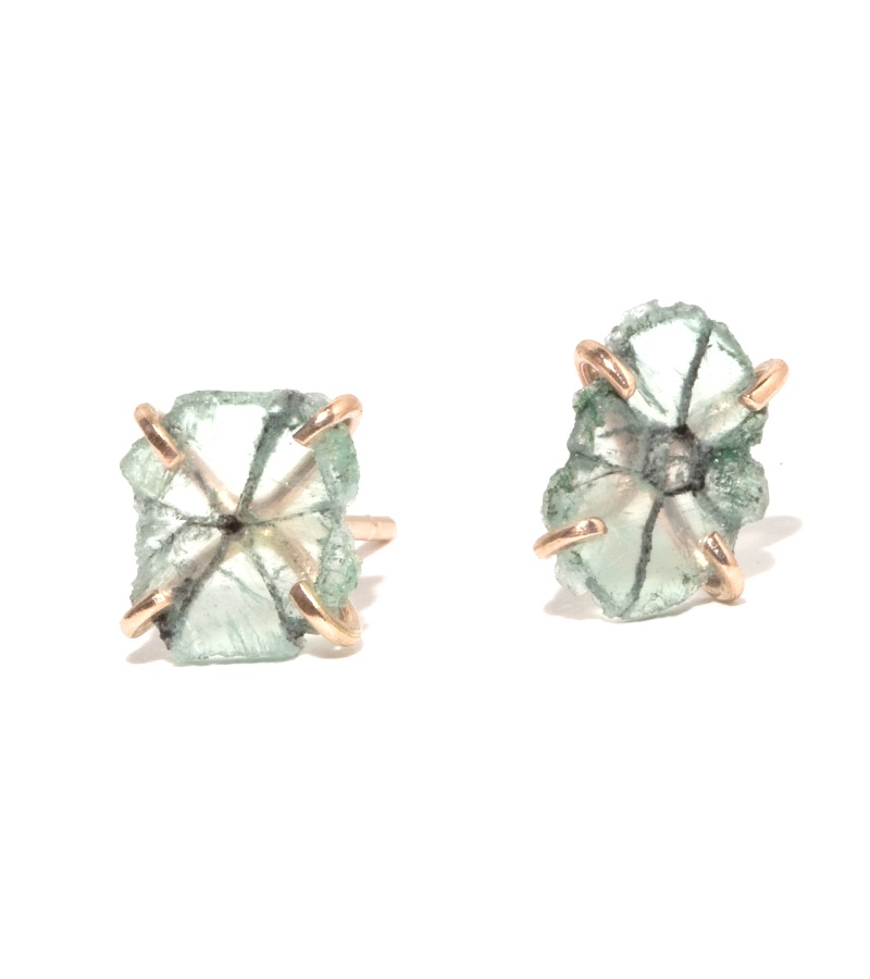 Recycled Gold Trapiche Emerald Slice Stud Earrings, $600 @melissajoymanning.com