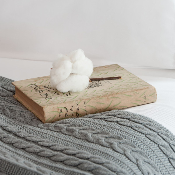 Organic Grey Knit Cable Throw