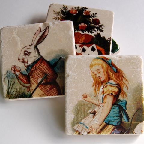 Alice in Wonderland Stone Coasters, $38 @birdfolkcollective.com For when they need to escape into cocktails, let them ask Alice