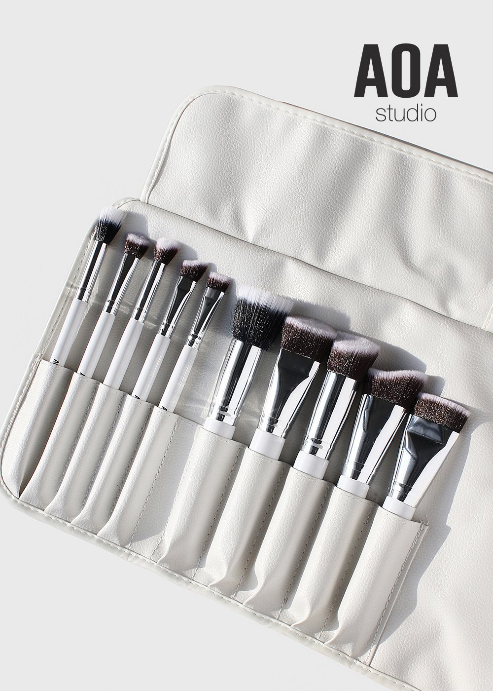 The 10-Piece Cruelty-Free Sculpting Brush Set + Vegan Leather Brush Roll, $10 @shopmissa.com