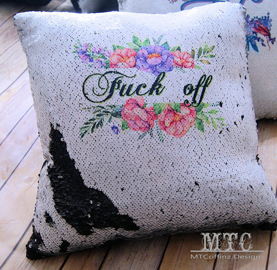 Printed Flip Sequin F*ck Off Throw Pillow (Reversible), $24 @etsy.com