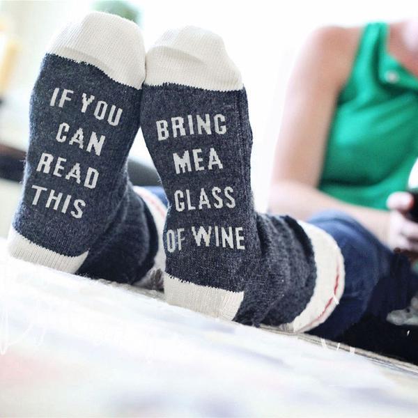If You Can Read This Bring Me a Glass of Wine Socks, $16 @slimwallet.co