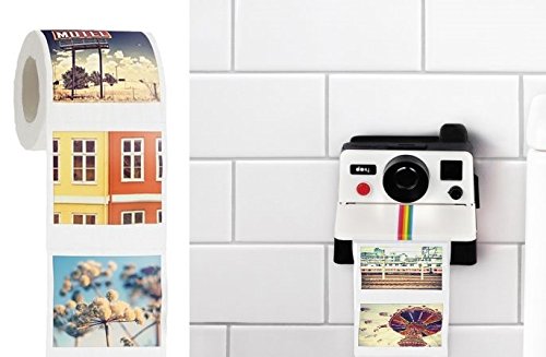 Polaroll Polaroid Camera Shaped Toilet Paper Roll Holder With Color Refill, $15