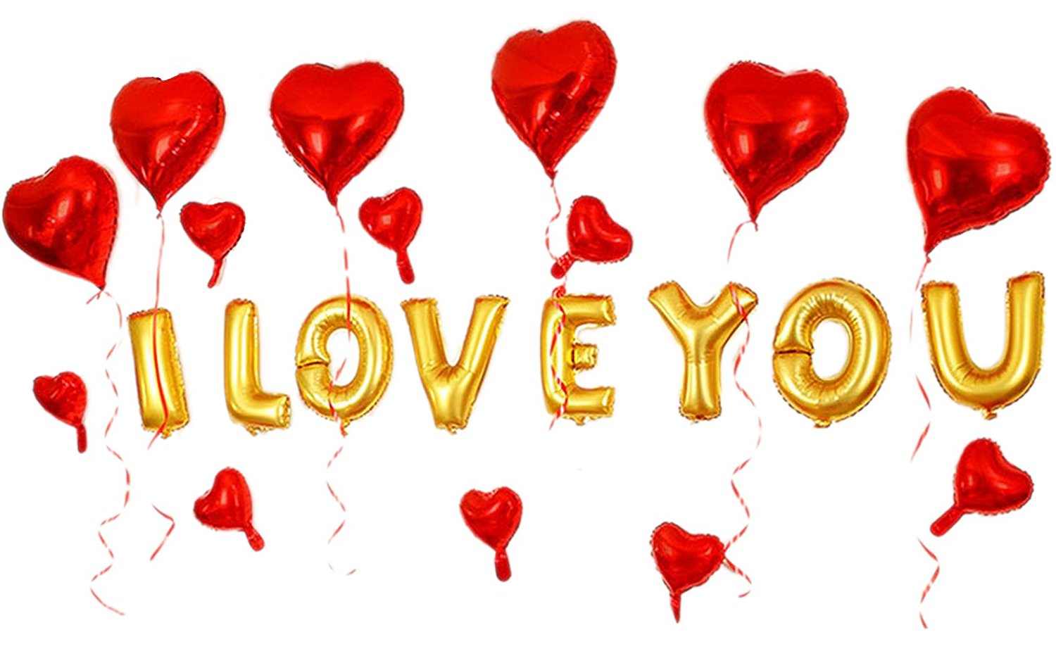 What a sweet surprise it would be to walk into this set of balloons! $14 @amazon, GOER 16 Inch I LOVE YOU Gold Alphabet Letters Foil Balloons Set for Valentine's Day 