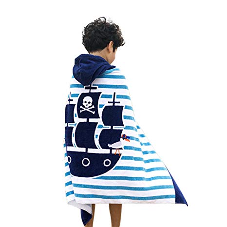 Boys Girls Hooded Poncho Beach Towel - Kids Cotton Bathrobe Swim Bath Blanket, $21 @amazon.com
