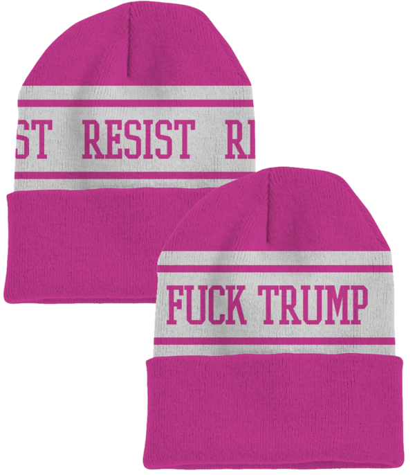 Custom-Knit Reversible Fuck Trump/Resist Beanie, $25 @kathygriffin.com