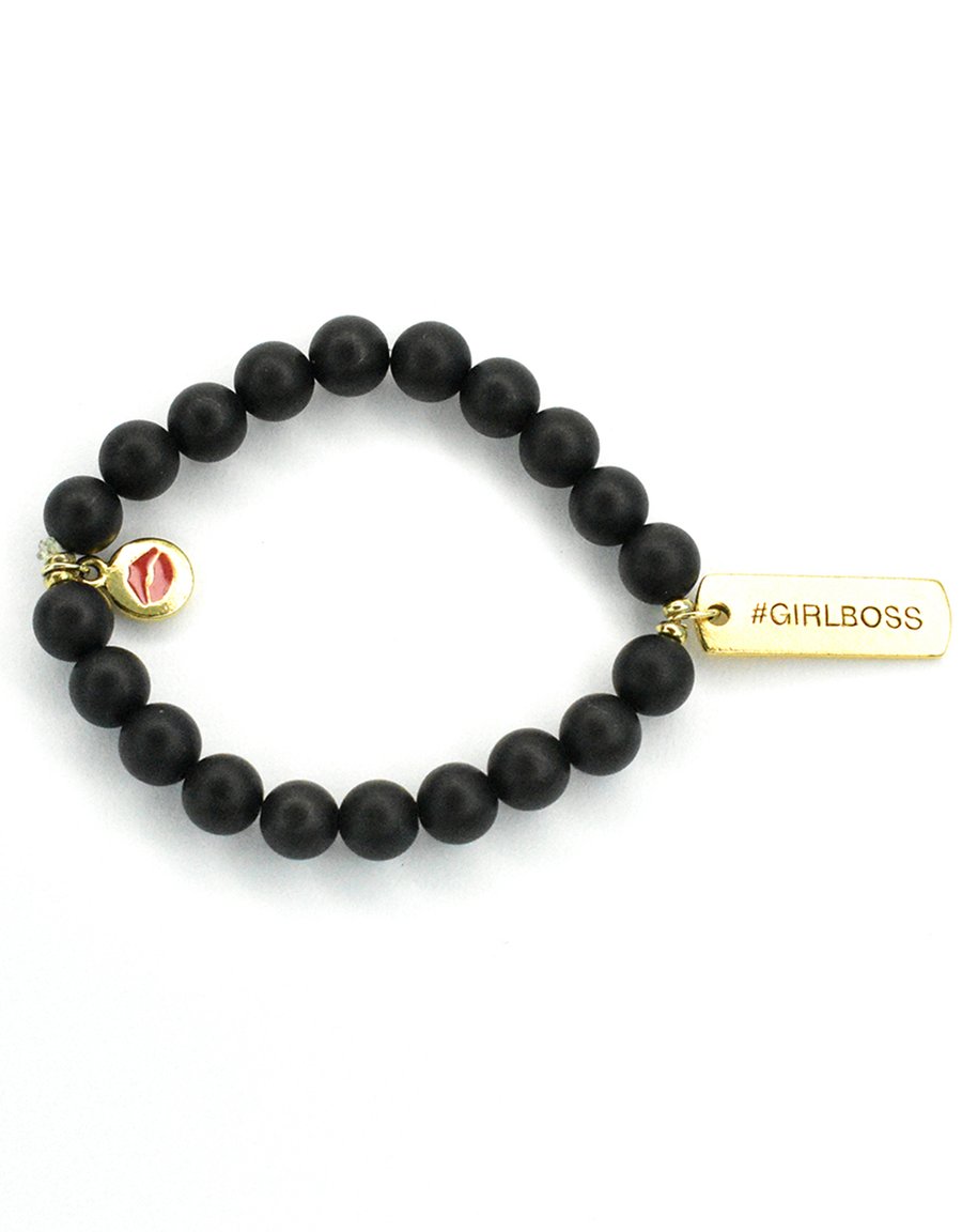 Black Beaded Bracelet - Girlboss Gold Charm, $22 @nicdandrea.com
