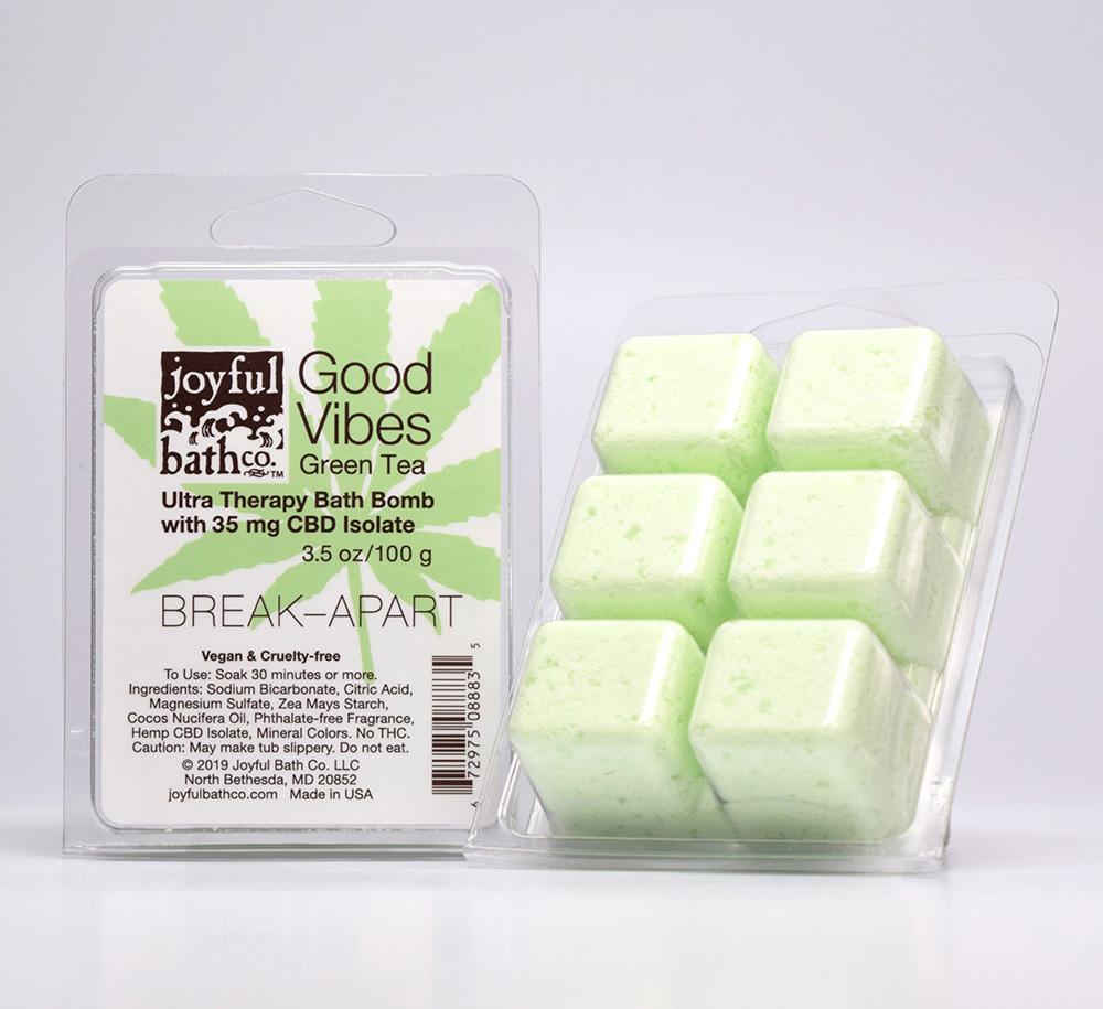 Good Vibes - Green Tea Hemp Break-Apart Bath Bomb Cubes, $12 @joyfulbathco.com