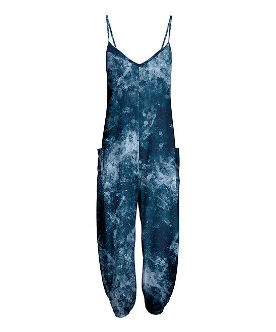 Navy Blue Abstract Sleeveless V-Neck Pocket Jumpsuit, $26 @zulily.com