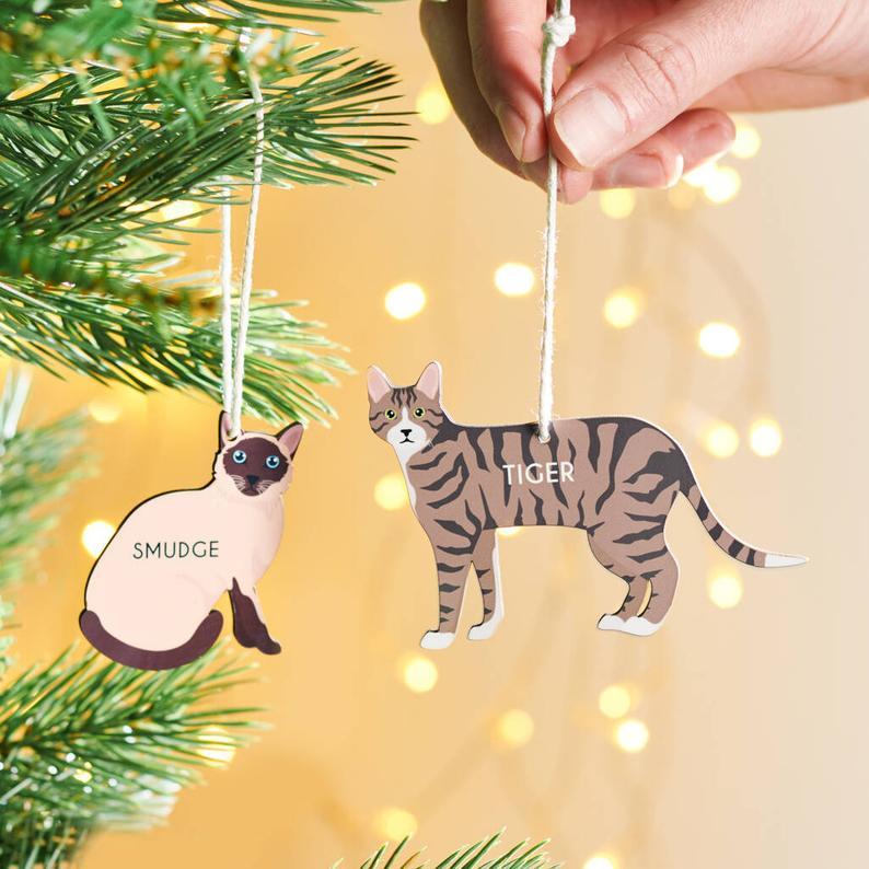 Personalised Cat Christmas Hanging Decoration, $16 @etsy.com