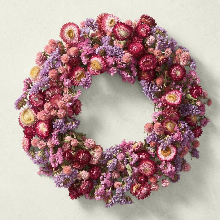 Pink Strawflower Wreath, $94 @williams-sonoma.com
