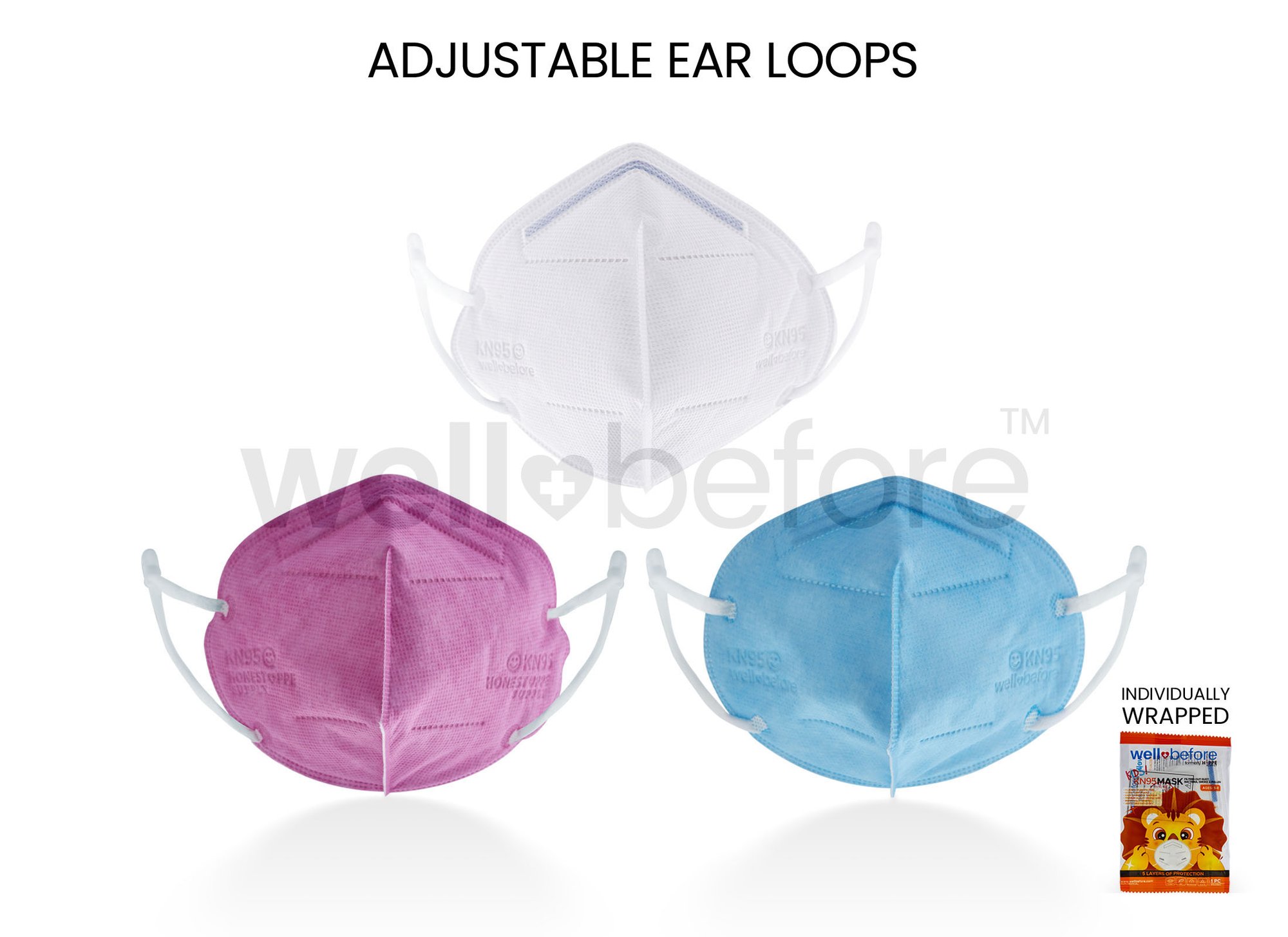 Kids KN95 - Adjustable - Individually Wrapped, $1.99 each @wellbefore.com